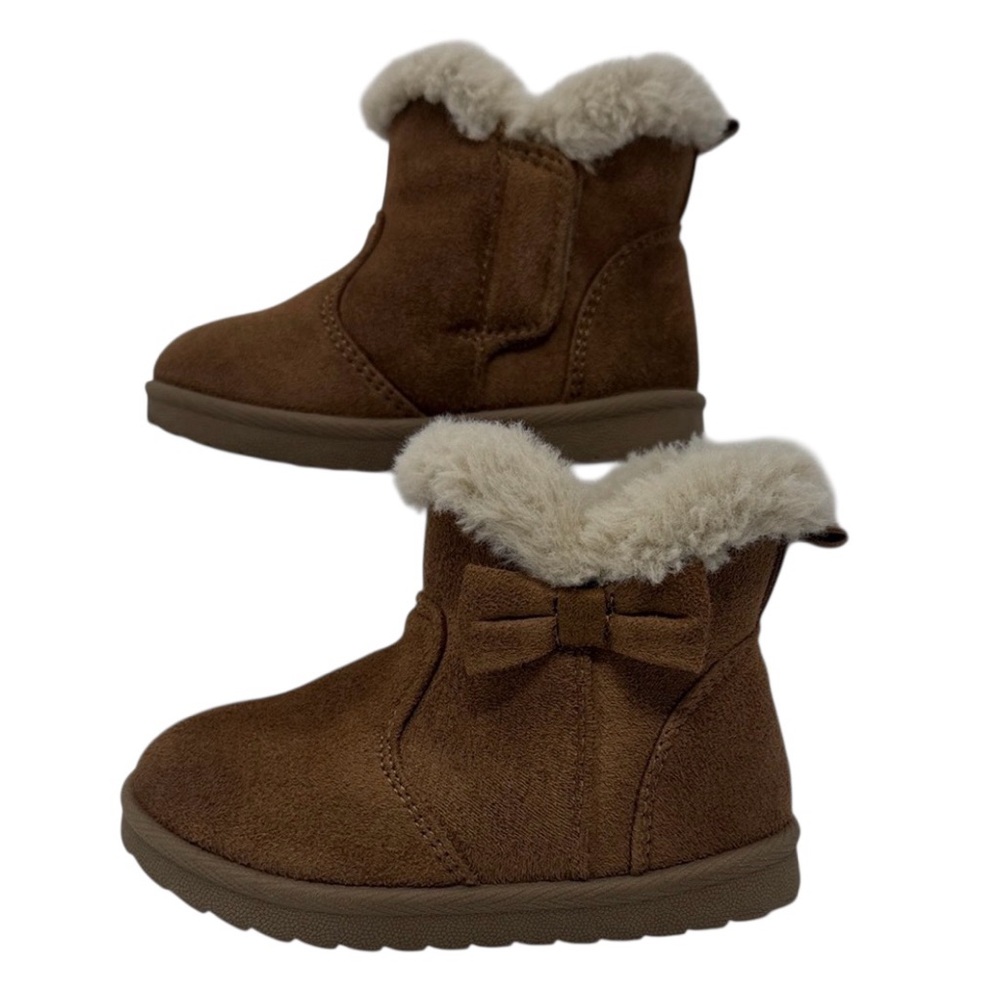 Wonder Nation Girls Faux Suede Faux Fur Side bow Boots Size 6